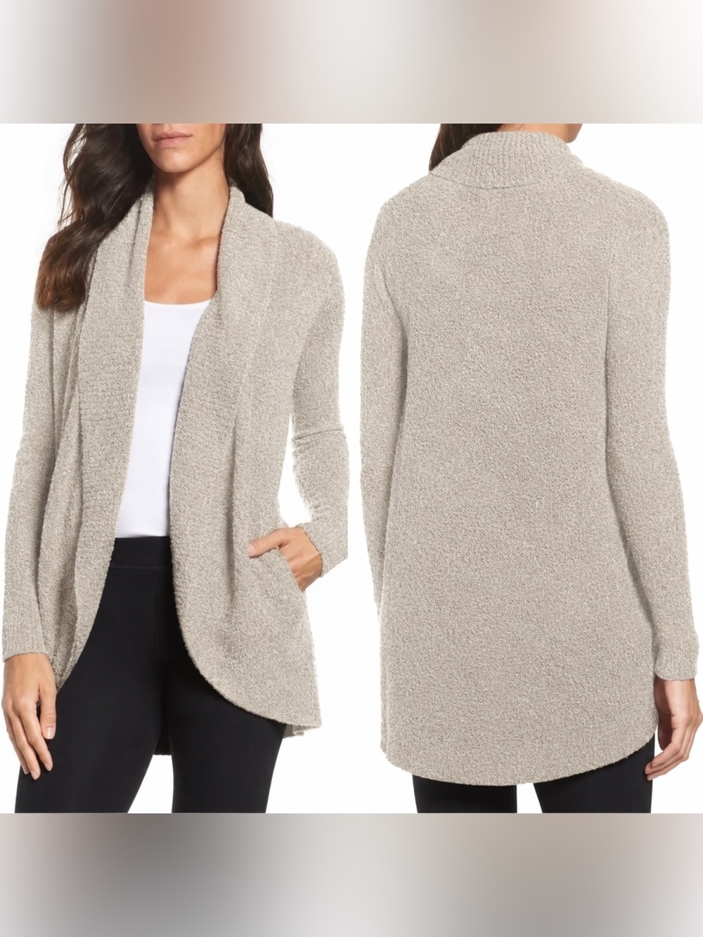 Barefoot Dreams CozyChic Lite Circle Cardigan Medium Open Front Pockets